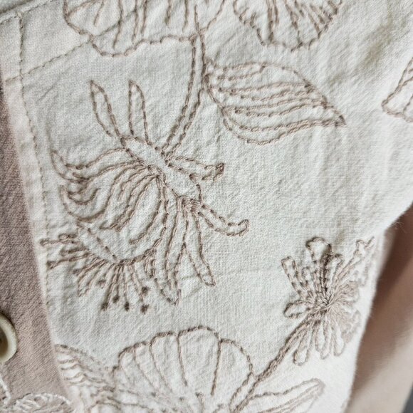 Produce Company Shirt Small Embroidered Boho Vintage Button-Up Beige 3/4 Sleeve - Picture 4 of 10